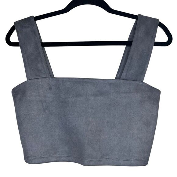 NEW Susana Monaco Silver Faux Suede Wide Strap Crop Top Medium - Picture 1 of 9